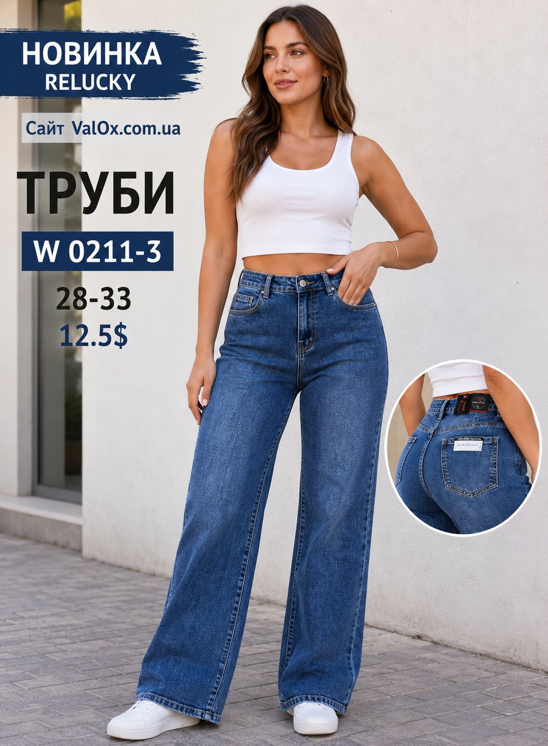 Жіночі джинси ТРУБИ (WIDE LEG) RELUCKY напівбатал W0211-3 гуртом
