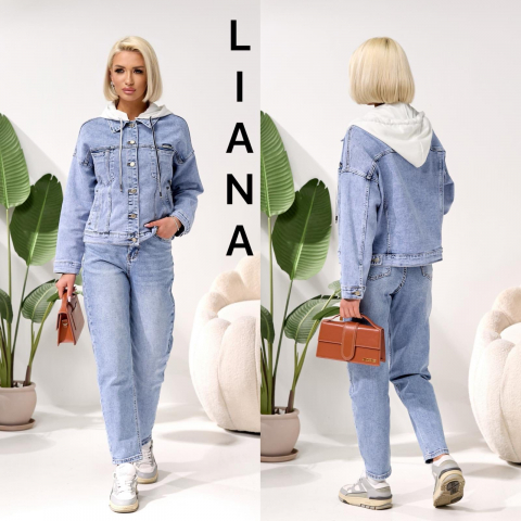 Жіноча джинсова куртка з капюшоном LIANA  норма 552 гуртом