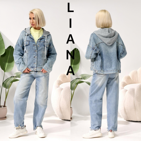 Жіноча джинсова куртка з капюшоном LIANA  норма 332L гуртом