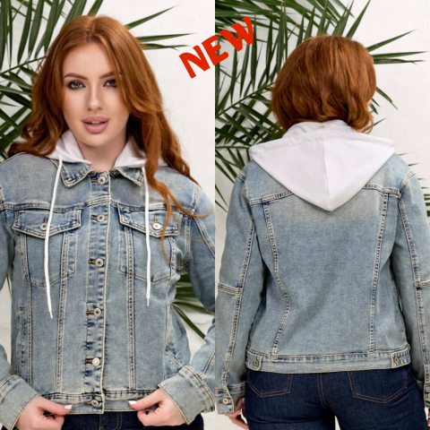 Женская джинсовая куртка с капюшоном LIANA полубатал 414L оптом